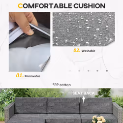 Outsunny 5 PCs Rattan Garden Furniture Set with Glass Coffee Table Dark Grey