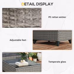 Outsunny 5 PCs Rattan Garden Furniture Set with Glass Coffee Table Dark Grey - Additional view 5