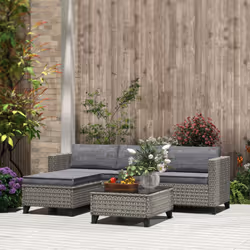 Outsunny 5 PCs Rattan Garden Furniture Set with Glass Coffee Table Dark Grey - Additional view 6