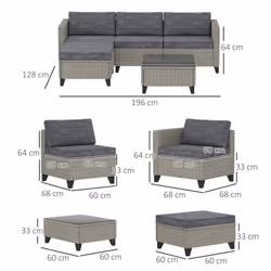 Outsunny 5 PCs Rattan Garden Furniture Set with Glass Coffee Table Dark Grey - Additional view 7