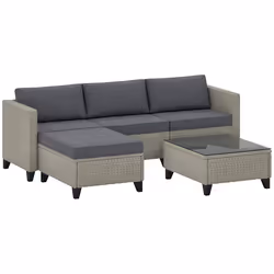 Outsunny 5 PCs Rattan Garden Furniture Set with Glass Coffee Table Dark Grey - Additional view 8