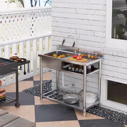 HOMCOM Outdoor Kitchen Sink Unit with Cold and Hot Water Pipe