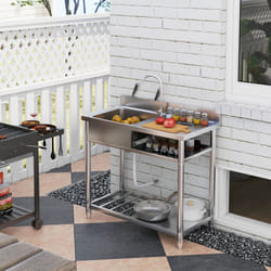 HOMCOM Outdoor Kitchen Sink Unit with Cold and Hot Water Pipe