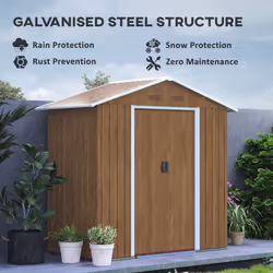 Outsunny 6.5x3.5ft Metal Garden Shed for Garden, Brown Wood Effect