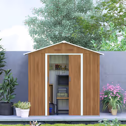 Outsunny 6.5x3.5ft Metal Garden Shed for Garden, Brown Wood Effect - Additional view 4