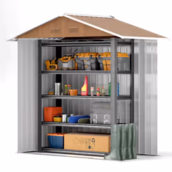 Outsunny 6.5x3.5ft Metal Garden Shed for Garden, Brown Wood Effect - Additional view 5