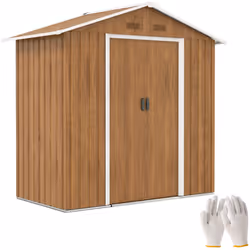 Outsunny 6.5x3.5ft Metal Garden Shed for Garden, Brown Wood Effect - Additional view 8