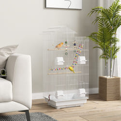 PawHut Bird Cage for Budgies, Finches, Canaries w/ Toys, Tray, White