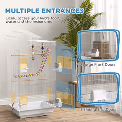 PawHut Bird Cage for Budgies, Finches, Canaries w/ Toys, Tray, White - Additional view 5