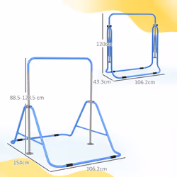 HOMCOM Kids Gymnastic Bar w/ Adjustable Height, Foldable Training Bar - Blue