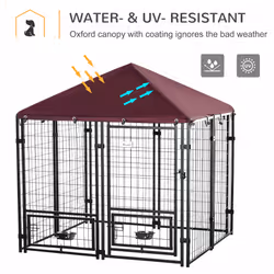 PawHut Dog Kennel with Rotating Bowl Holders, Cover, Outdoor Dog Run