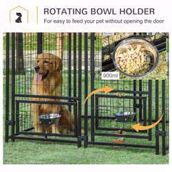 PawHut Dog Kennel with Rotating Bowl Holders, Cover, Outdoor Dog Run