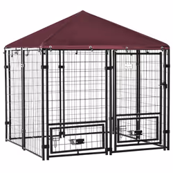 PawHut Dog Kennel with Rotating Bowl Holders, Cover, Outdoor Dog Run - Additional view 8