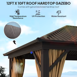 Outsunny 3.6 x 3(m) Metal Garden Hardtop Gazebo with Screened Curtain Brown
