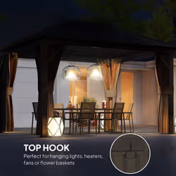 Outsunny 3.6 x 3(m) Metal Garden Hardtop Gazebo with Screened Curtain Brown