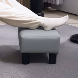 HOMCOM Chic Faux Leather Footstool Small Footrest with 4 Plastic Legs, Grey