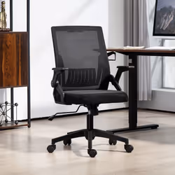 Vinsetto Mesh Office Chair with Lumbar Support, Flip-up Arm, Wheels, Black