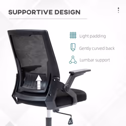 Vinsetto Mesh Office Chair with Lumbar Support, Flip-up Arm, Wheels, Black