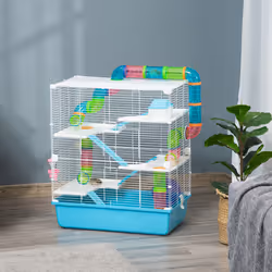 PawHut Hamster Cage w/ Water Bottle, Exercise Wheel, Tubes, Ramps-Light Blue