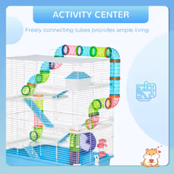 PawHut Hamster Cage w/ Water Bottle, Exercise Wheel, Tubes, Ramps-Light Blue