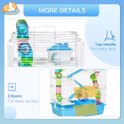 PawHut Hamster Cage w/ Water Bottle, Exercise Wheel, Tubes, Ramps-Light Blue - Additional view 5