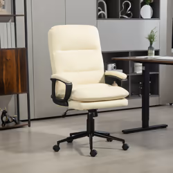 Vinsetto PU Leather Office Chair with Arm, Adjustable Height, Cream White
