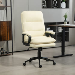 Vinsetto PU Leather Office Chair with Arm, Adjustable Height, Cream White