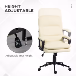 Vinsetto PU Leather Office Chair with Arm, Adjustable Height, Cream White