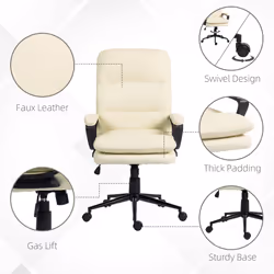 Vinsetto PU Leather Office Chair with Arm, Adjustable Height, Cream White
