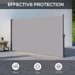 Outsunny Side Awning Retractable, Privacy Screen, 400x180cm, Light Grey