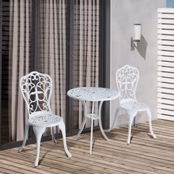 Outsunny 3 Pieces Antique Garden Bistro Set for 2 with Umbrella Hole, White