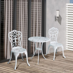 Outsunny 3 Pieces Antique Garden Bistro Set for 2 with Umbrella Hole, White