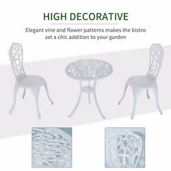Outsunny 3 Pieces Antique Garden Bistro Set for 2 with Umbrella Hole, White