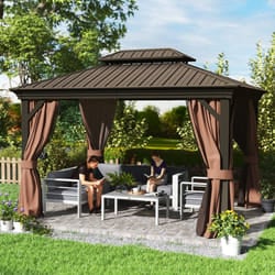 Outsunny 3 x 3.7m Aluminium Hardtop Gazebo Canopy 2 Tier Roof Dark Brown