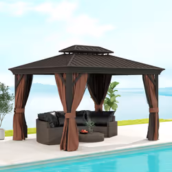 Outsunny 3 x 3.7m Aluminium Hardtop Gazebo Canopy 2 Tier Roof Dark Brown