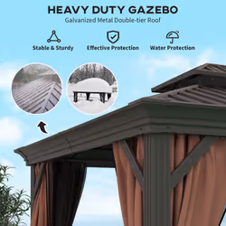 Outsunny 3 x 3.7m Aluminium Hardtop Gazebo Canopy 2 Tier Roof Dark Brown