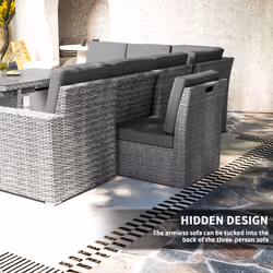 Outsunny 10-Seater Sofa Sectional w/ Cushioned Seat, Footstools and Glass Table