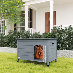 PawHut Wooden Dog House, Dog Kennel w/ Removable Bottom, Dark Grey