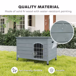PawHut Wooden Dog House, Dog Kennel w/ Removable Bottom, Dark Grey