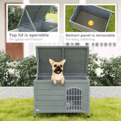 PawHut Wooden Dog House, Dog Kennel w/ Removable Bottom, Dark Grey