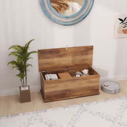 HOMCOM Storage Chest With Lid, 113L Storage Box, Brown Wood Grain