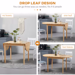 HOMCOM Foldable Dining Table, Solid Wood Drop Leaf Table, Natural - Additional view 4