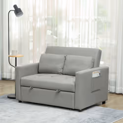 HOMCOM 2 Seater Sofa Bed Convertible Bed Settee with Pillow, Light Grey
