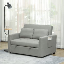 HOMCOM 2 Seater Sofa Bed Convertible Bed Settee with Pillow, Light Grey