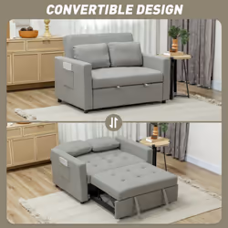 HOMCOM 2 Seater Sofa Bed Convertible Bed Settee with Pillow, Light Grey