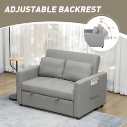 HOMCOM 2 Seater Sofa Bed Convertible Bed Settee with Pillow, Light Grey