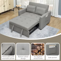 HOMCOM 2 Seater Sofa Bed Convertible Bed Settee with Pillow, Light Grey - Additional view 5