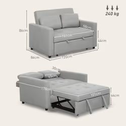 HOMCOM 2 Seater Sofa Bed Convertible Bed Settee with Pillow, Light Grey - Additional view 6