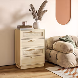 HOMCOM 4 Drawer Dresser, Boho Chest of Drawers Storage Cabinet, Natural