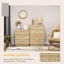 HOMCOM 4 Drawer Dresser, Boho Chest of Drawers Storage Cabinet, Natural - Additional view 8
